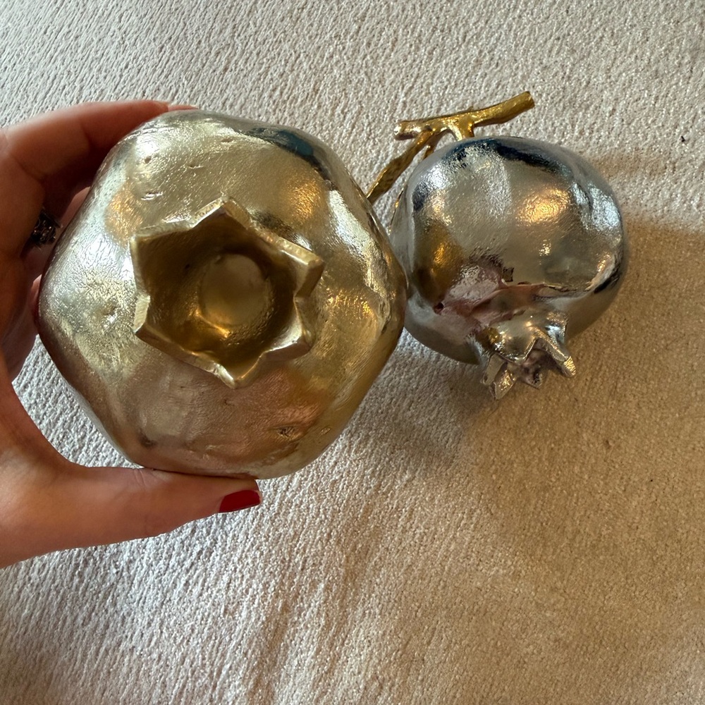 Ethan Allen Metallic Gold and Silver Pomegranate Pair Accent - Picture 2 of 5